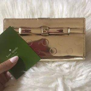NWOT Kate Spade Gold Metallic Bow Wallet